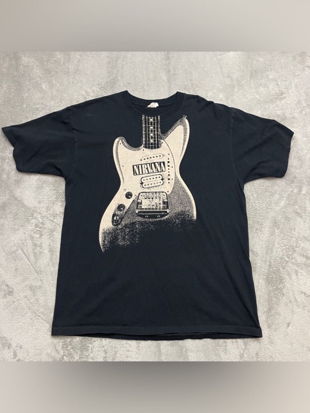 Vintage 2005 Nirvana Black Guitar Short Sleeve Shirt Anvil XL